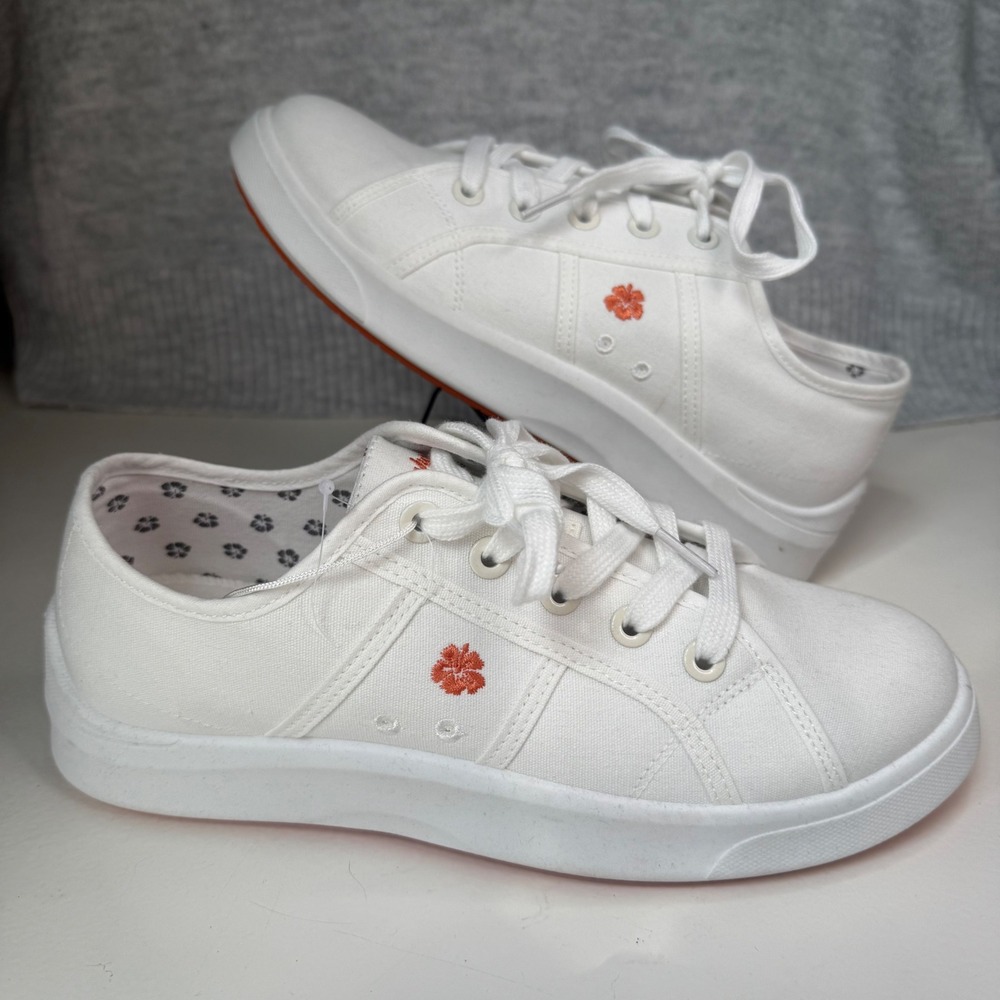 NEW Tommy Bahama Women's 8.5 Memory Foam Canvas Lace Up Sneakers White Orange